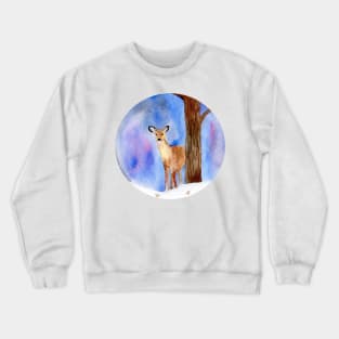 Deer in the Winter Forest Painting Crewneck Sweatshirt